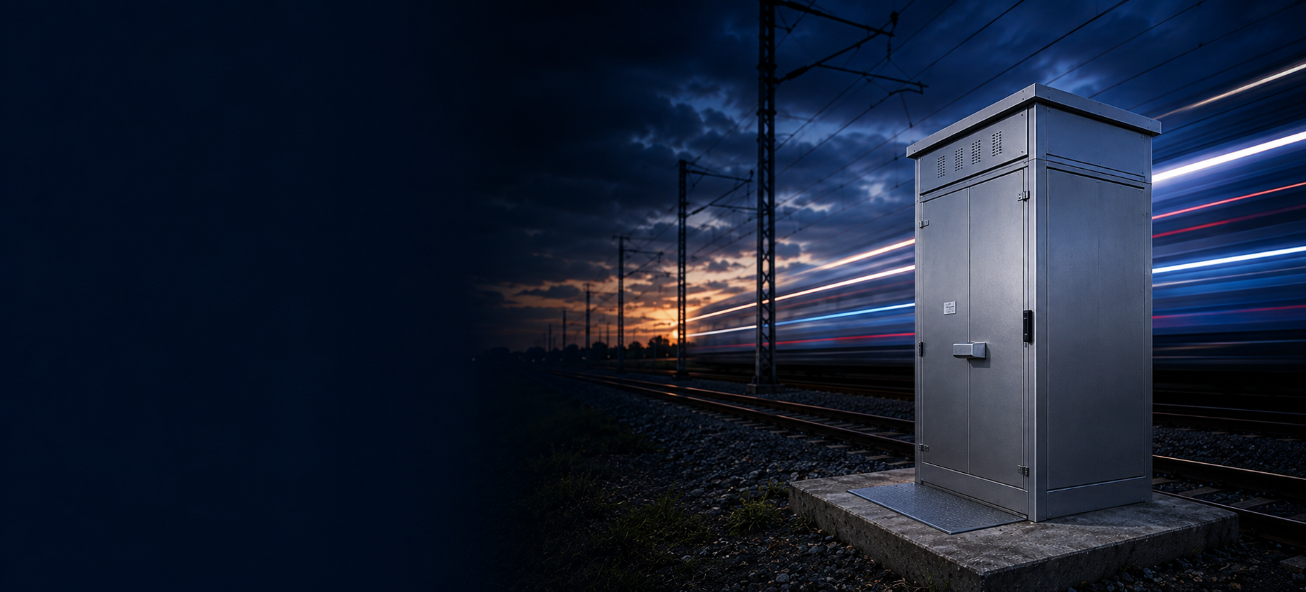 SafeBox AV anti-vandalism double cabinet trackside at dusk